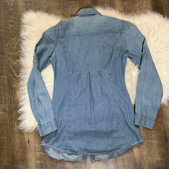 Chambray Long Sleeved Pearl Snap Denim Top Small - Picture 4 of 9